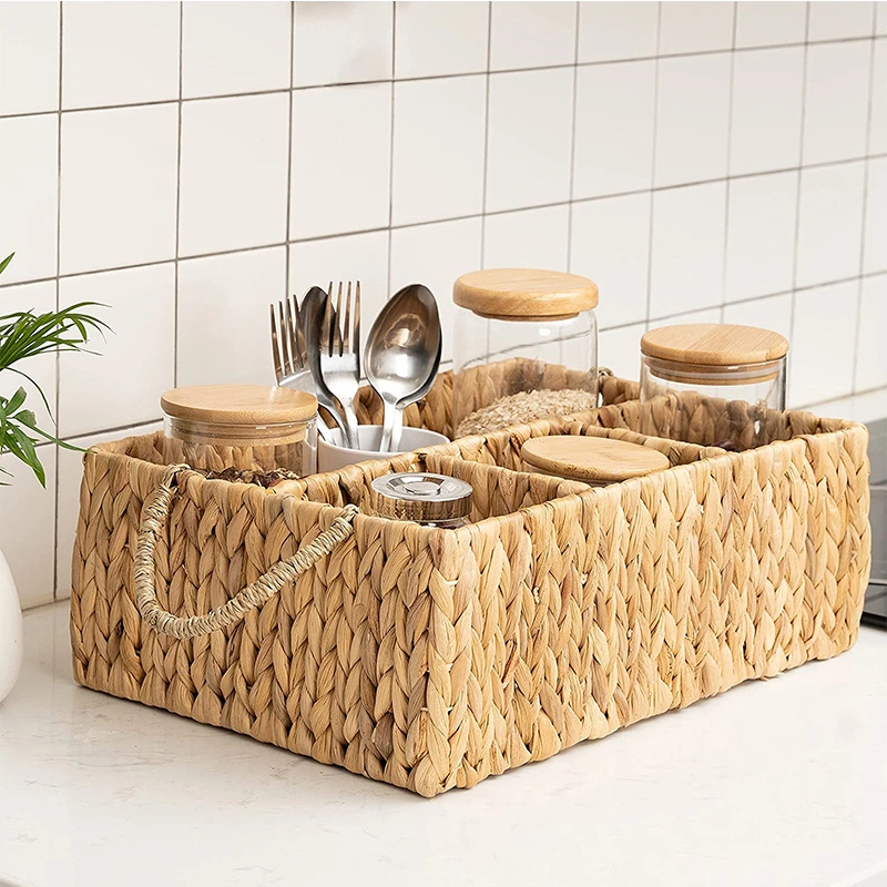 Wicker Woven Four-Section Storage Basket for Seasoning Spicy