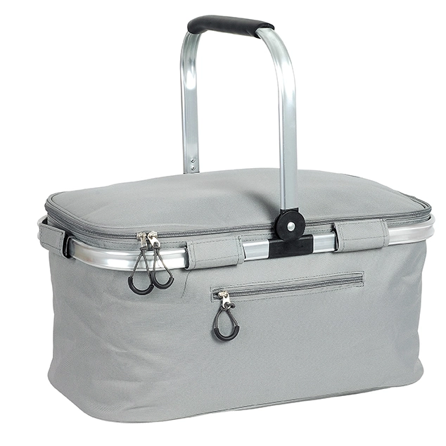 Folding Shopping Basket Cooler Aluminum Frame Collapsible Cooler Picnic Bag Grocery Basket Bag Insulated Tote Bag