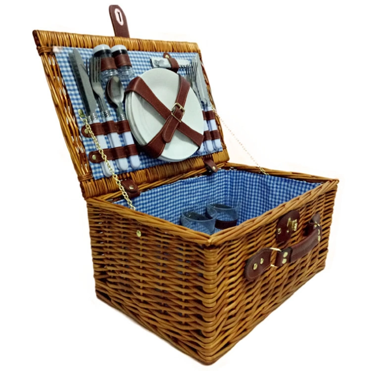 Hot Sale Willow Woven Picnic Travelling Storage Basket with Tablewares