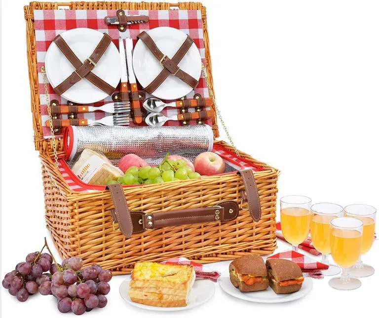 Hot Sale Willow Woven Picnic Travelling Storage Basket with Tablewares