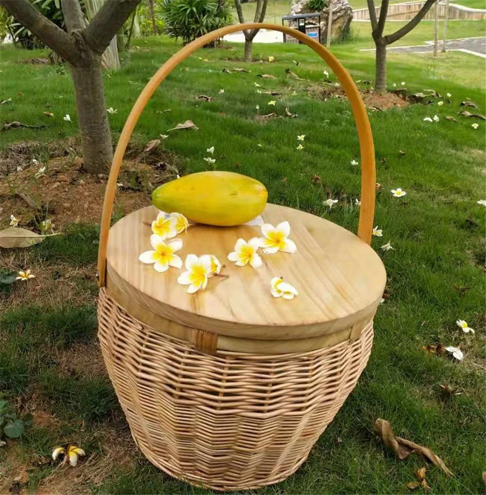 Bobai Haosen Round Rattan Wicker Handwoven Insulated Picnic Basket