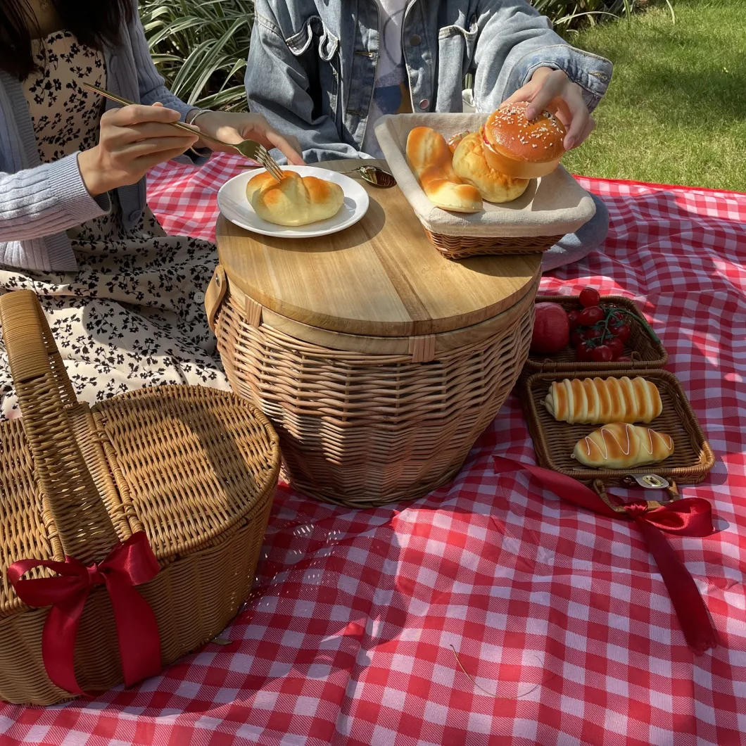 Wicker Willow Portable Insulated Natural Picnic Basket with Lid