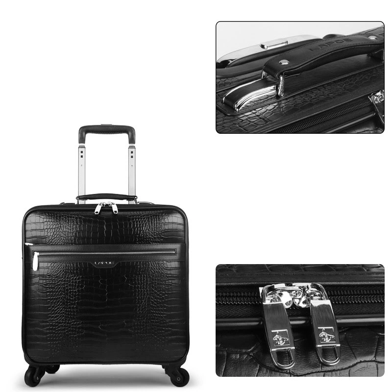 PVC PU Leather Wheeled Trolley Luggage Business Travel Suitcase Bag Case (CY6916)