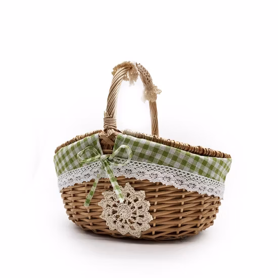 Panier de pique-nique en osier isolé de couleur personnalisée avec un couvercle en bois pliable